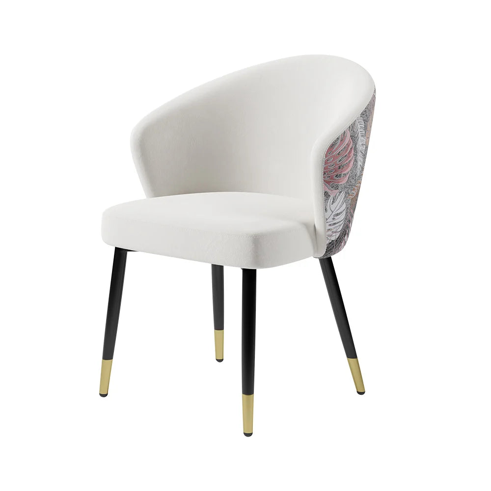 White Upholstered Velvet Dining Chair Curved Back Modern Arm Chair