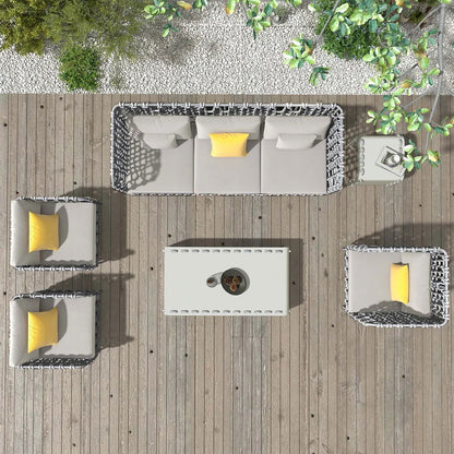 6 Pieces Aluminum & Rope Outdoor Sofa Set with Coffee Table and Cushion Pillow in Gray - 