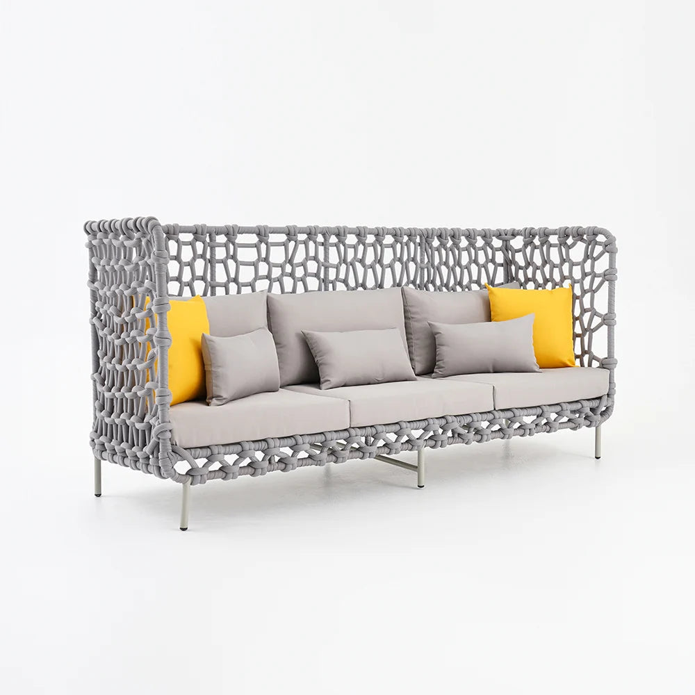 6 Pieces Aluminum & Rope Outdoor Sofa Set with Coffee Table and Cushion Pillow in Gray - 