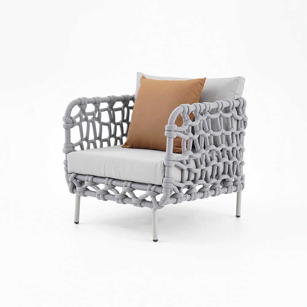 6 Pieces Aluminum & Rope Outdoor Sofa Set with Coffee Table and Cushion Pillow in Gray - 