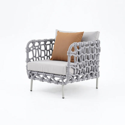 6 Pieces Aluminum & Rope Outdoor Sofa Set with Coffee Table and Cushion Pillow in Gray - 