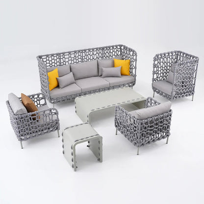 6 Pieces Aluminum & Rope Outdoor Sofa Set with Coffee Table and Cushion Pillow in Gray - 