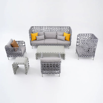 6 Pieces Aluminum & Rope Outdoor Sofa Set with Coffee Table and Cushion Pillow in Gray - 