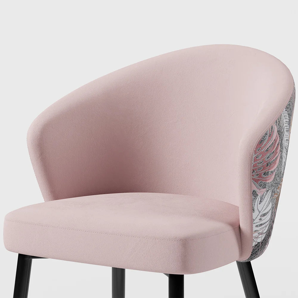 Pink Upholstered Velvet Dining Chair Modern Arm Chair in Gold & Black