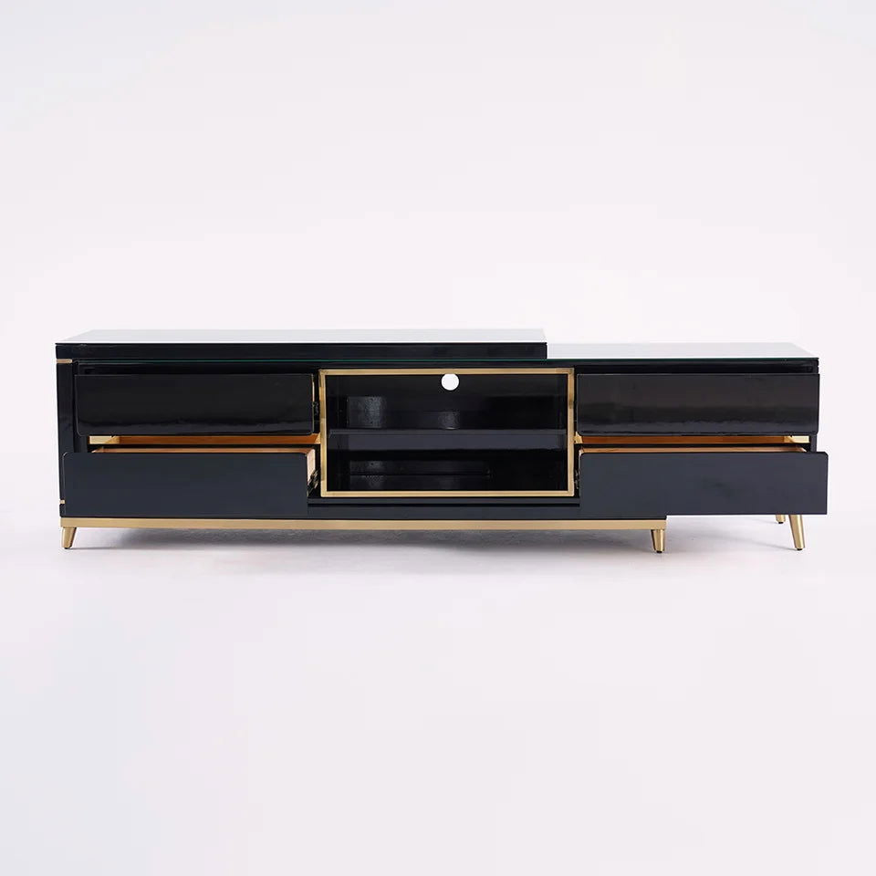 72.8" Black TV Media Console Extendable Up to 102" with Storage Drawers Cables Management - 