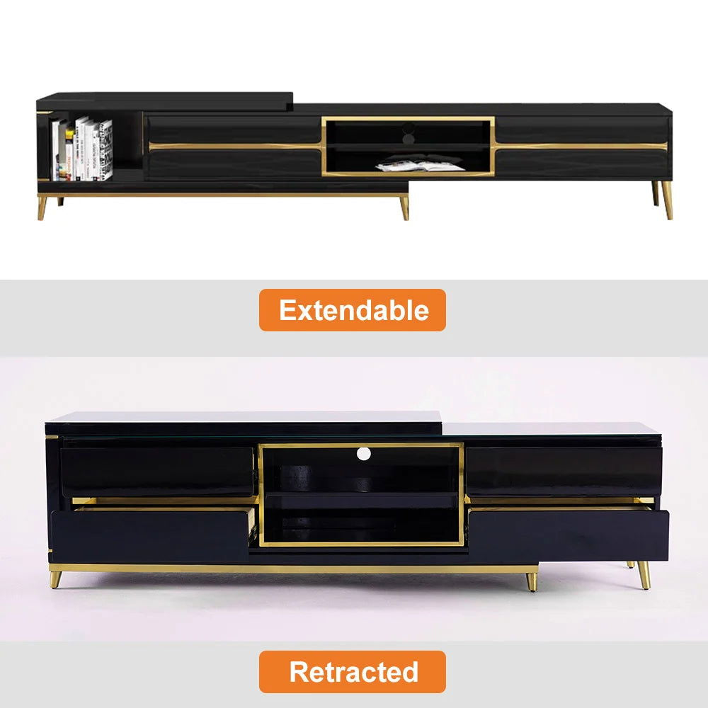 72.8" Black TV Media Console Extendable Up to 102" with Storage Drawers Cables Management - 