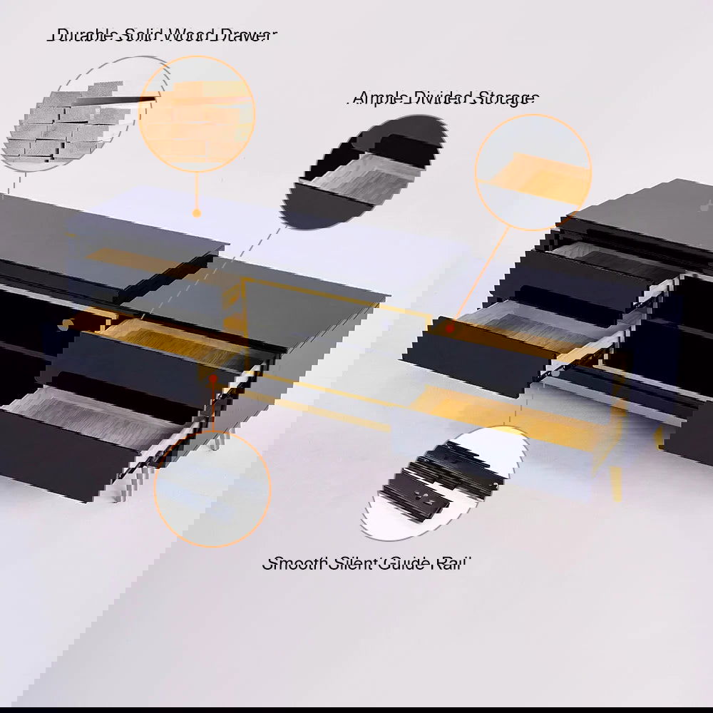 72.8" Black TV Media Console Extendable Up to 102" with Storage Drawers Cables Management - 