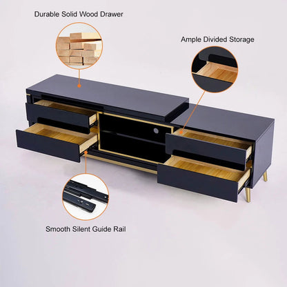 72.8" Black TV Media Console Extendable Up to 102" with Storage Drawers Cables Management - 