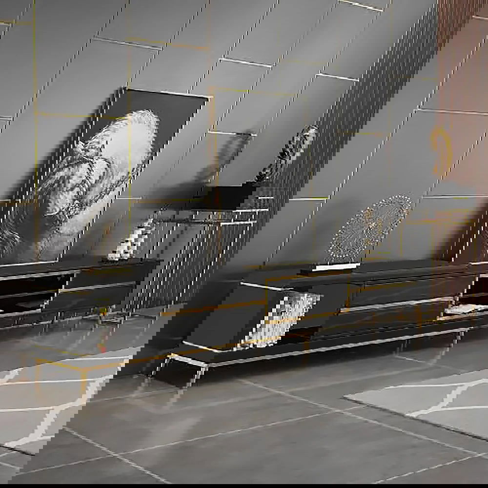 72.8" Black TV Media Console Extendable Up to 102" with Storage Drawers Cables Management - Homary