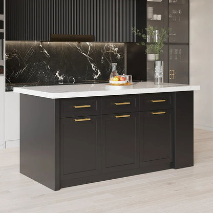 72" Kitchen Islands Black Modern with Storage Kitchen Cabinet - 