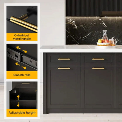 72" Kitchen Islands Black Modern with Storage Kitchen Cabinet - 