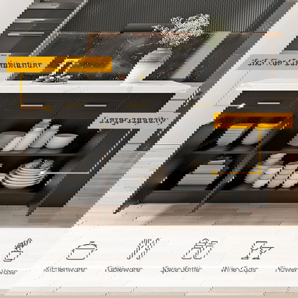 72" Kitchen Islands Black Modern with Storage Kitchen Cabinet - 