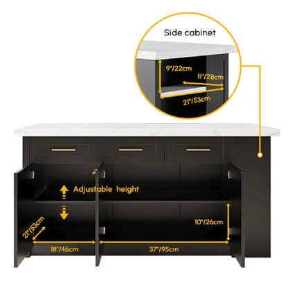 72" Kitchen Islands Black Modern with Storage Kitchen Cabinet - 
