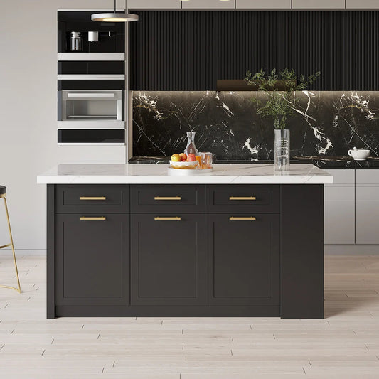 72" Kitchen Islands Black Modern with Storage Kitchen Cabinet - Homary