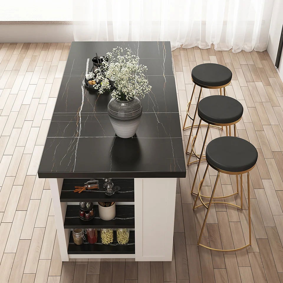 72" Kitchen Islands Black & White Modern with Storage Kitchen Cabinet - 