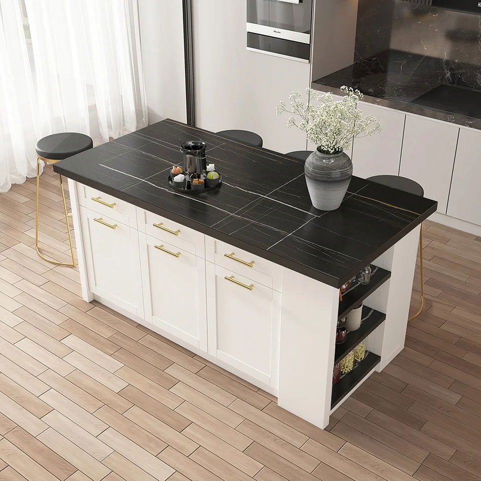 72" Kitchen Islands Black & White Modern with Storage Kitchen Cabinet - 