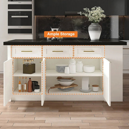 72" Kitchen Islands Black & White Modern with Storage Kitchen Cabinet - 