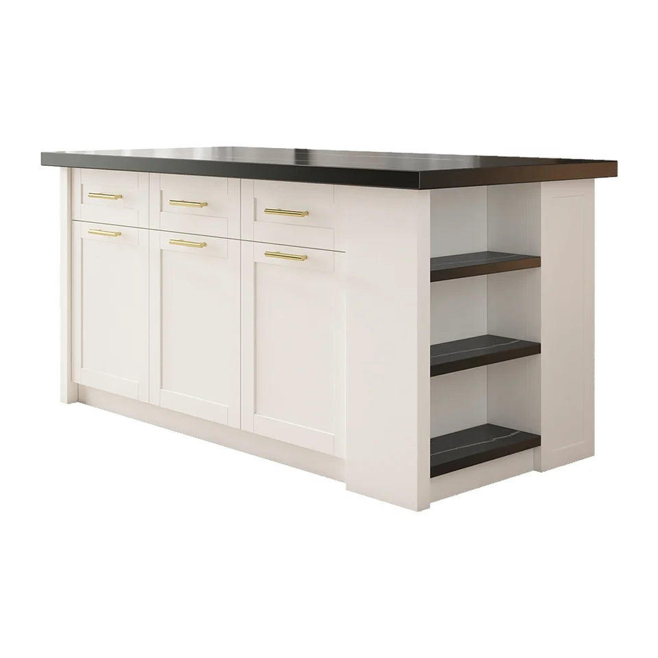 72" Kitchen Islands Black & White Modern with Storage Kitchen Cabinet - 