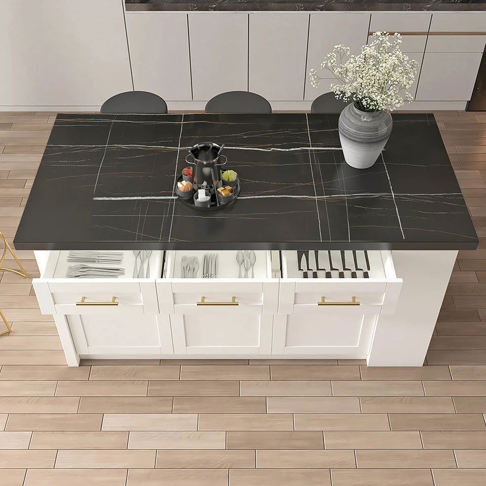 72" Kitchen Islands Black & White Modern with Storage Kitchen Cabinet - 