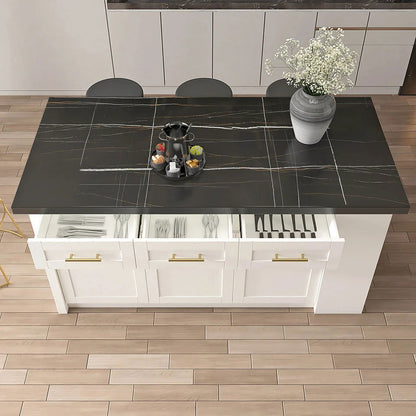 72" Kitchen Islands Black & White Modern with Storage Kitchen Cabinet - 