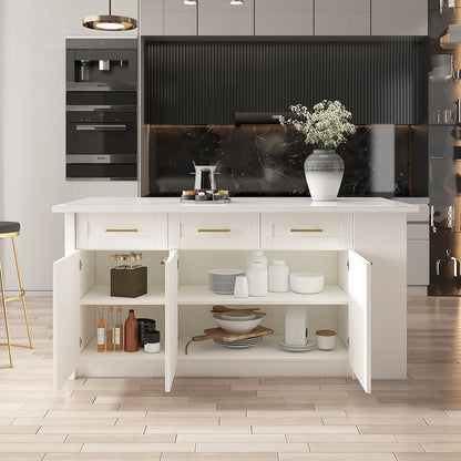72" Kitchen Islands Sintered Stone White Modern with Storage Kitchen Cabinet - 