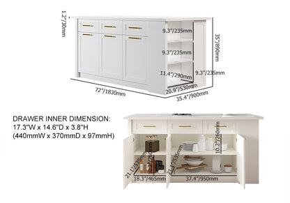 72" Kitchen Islands Sintered Stone White Modern with Storage Kitchen Cabinet - 