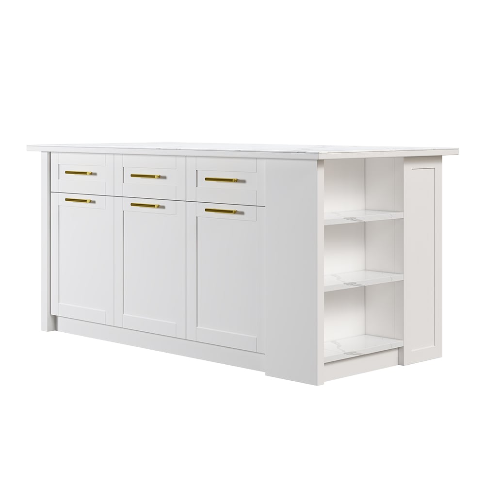 72" Kitchen Islands Sintered Stone White Modern with Storage Kitchen Cabinet - 
