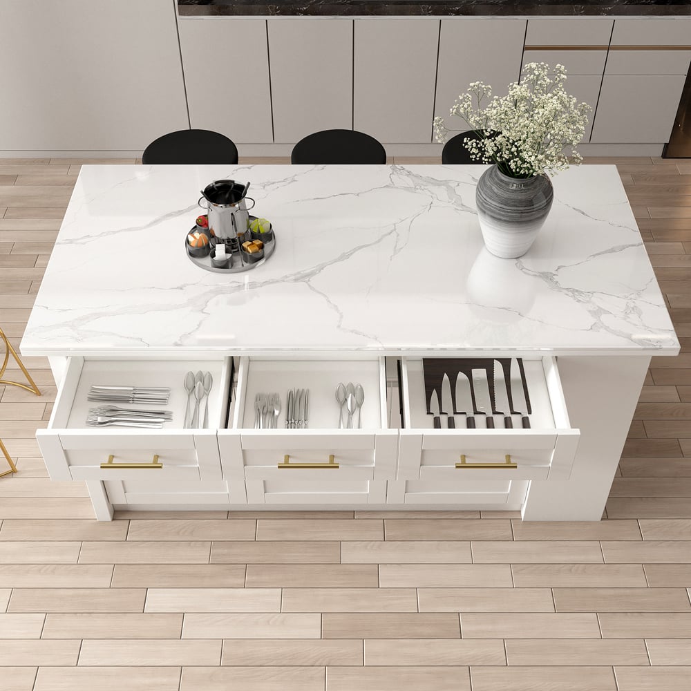 72" Kitchen Islands Sintered Stone White Modern with Storage Kitchen Cabinet - Approved By Design