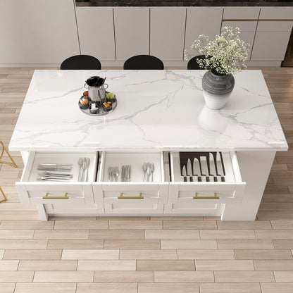 72" Kitchen Islands Sintered Stone White Modern with Storage Kitchen Cabinet - Approved By Design