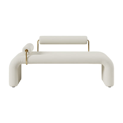 Modern White Line Tufted Bench Velvet Upholstered Entryway Bench in Gold Finish