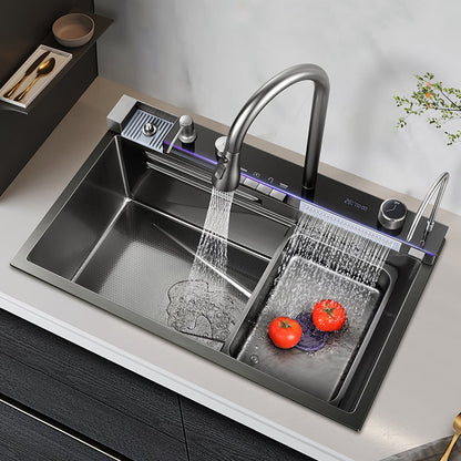 750mm Black Drop-in Kitchen Sink with Mixer Tap Single Bowl Stainless Steel - 