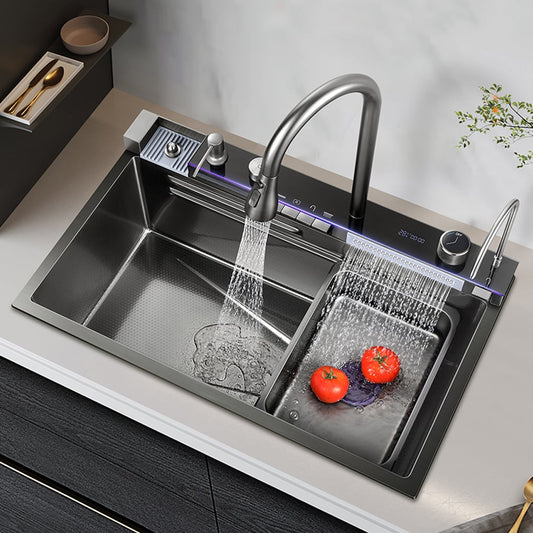 750mm Black Drop-in Kitchen Sink with Mixer Tap Single Bowl Stainless Steel - 