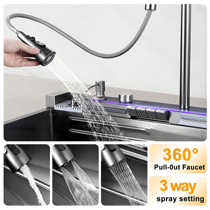 750mm Black Drop-in Kitchen Sink with Mixer Tap Single Bowl Stainless Steel - 
