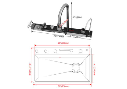 750mm Black Drop-in Kitchen Sink with Mixer Tap Single Bowl Stainless Steel - 