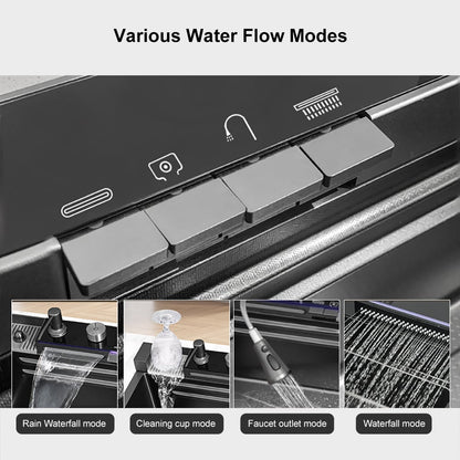 750mm Black Drop-in Kitchen Sink with Mixer Tap Single Bowl Stainless Steel - 