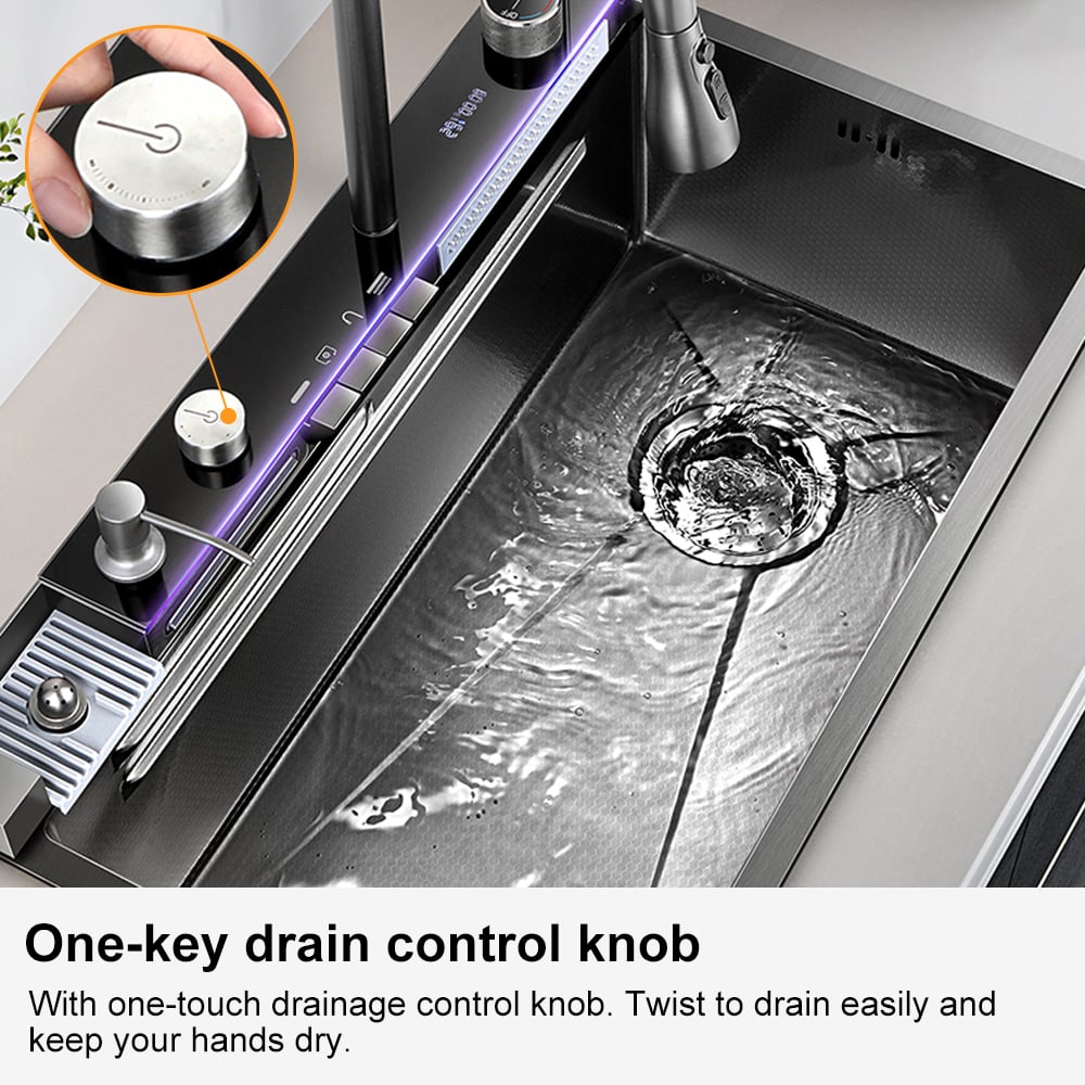 750mm Black Drop-in Kitchen Sink with Mixer Tap Single Bowl Stainless Steel - 