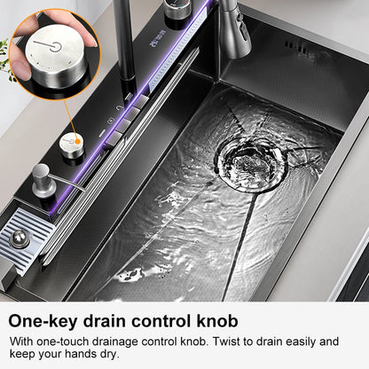 750mm Black Drop-in Kitchen Sink with Mixer Tap Single Bowl Stainless Steel - 