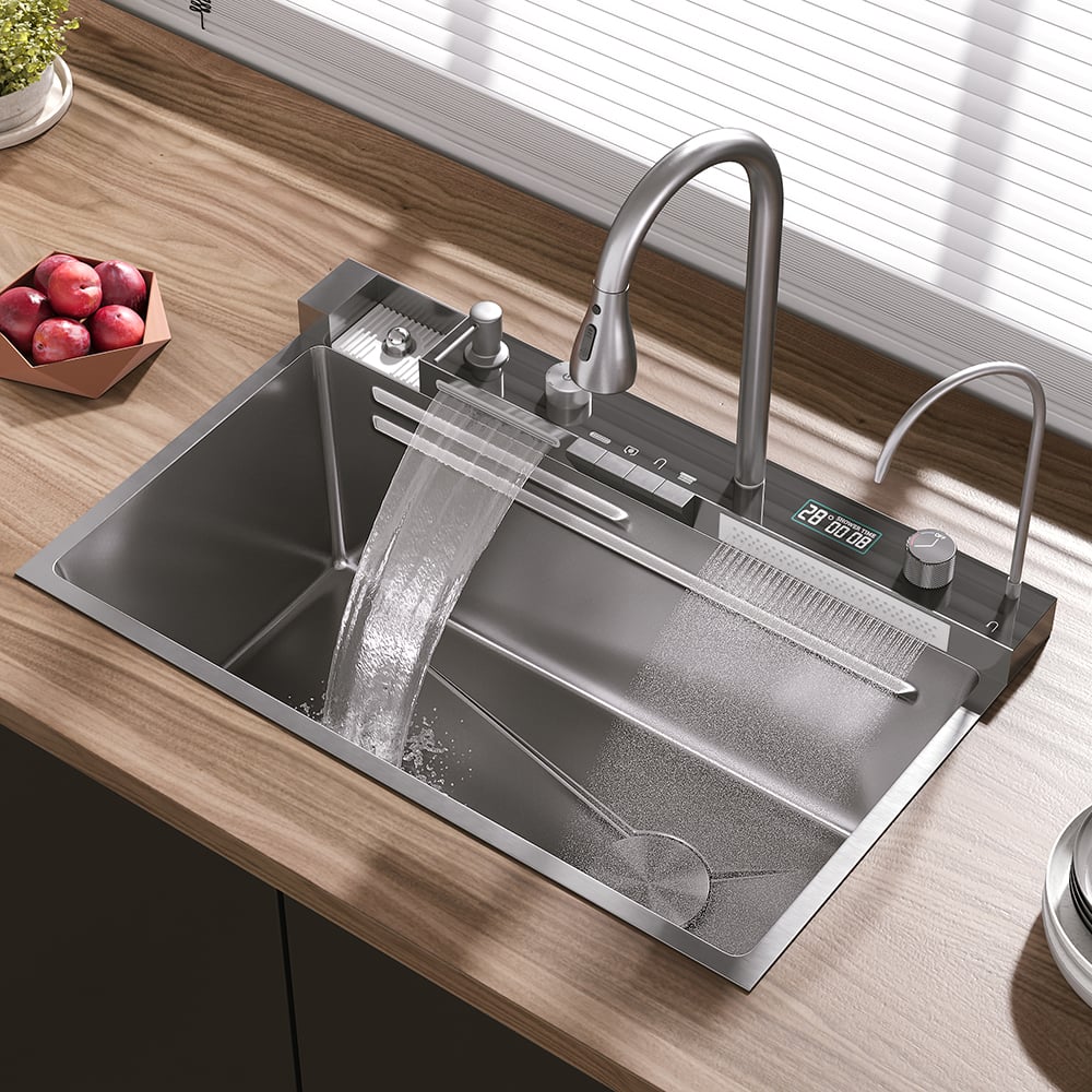 750mm Black Drop-in Kitchen Sink with Mixer Tap Single Bowl Stainless Steel - 
