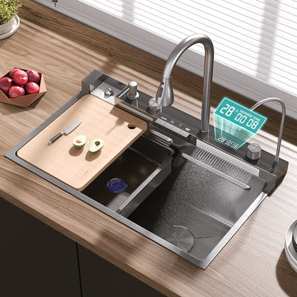 750mm Black Drop-in Kitchen Sink with Mixer Tap Single Bowl Stainless Steel - 