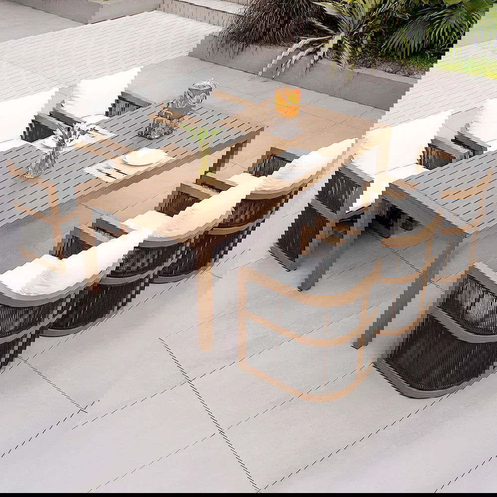 7 Pieces Outdoor Dining Set For 6 with Rectangle Table & Rope Woven Armchair in Natural - 