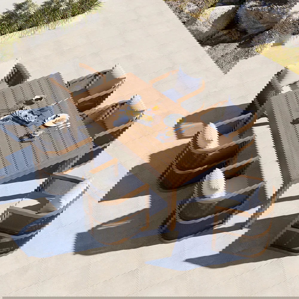 7 Pieces Outdoor Dining Set For 6 with Rectangle Table & Rope Woven Armchair in Natural - 