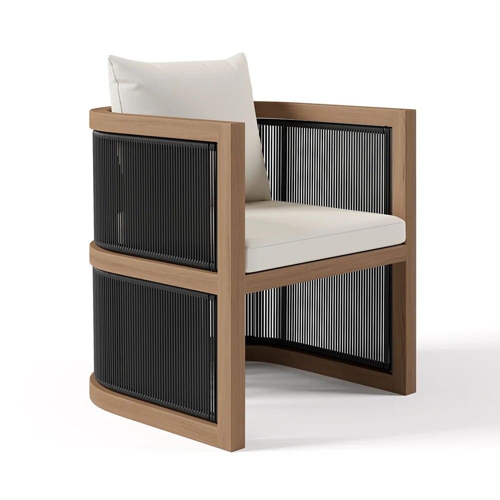 7 Pieces Outdoor Dining Set For 6 with Rectangle Table & Rope Woven Armchair in Natural - 