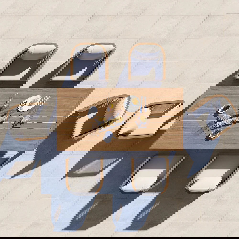 7 Pieces Outdoor Dining Set For 6 with Rectangle Table & Rope Woven Armchair in Natural - 