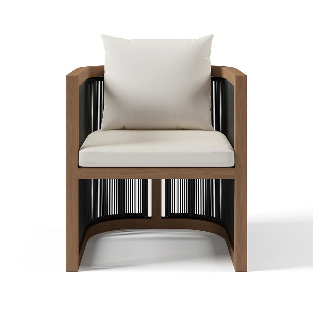 7 Pieces Outdoor Dining Set For 6 with Rectangle Table & Rope Woven Armchair in Natural - 