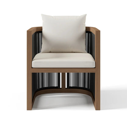 7 Pieces Outdoor Dining Set For 6 with Rectangle Table & Rope Woven Armchair in Natural - 