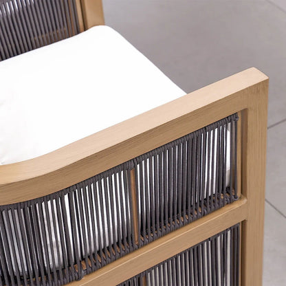 7 Pieces Outdoor Dining Set For 6 with Rectangle Table & Rope Woven Armchair in Natural - 