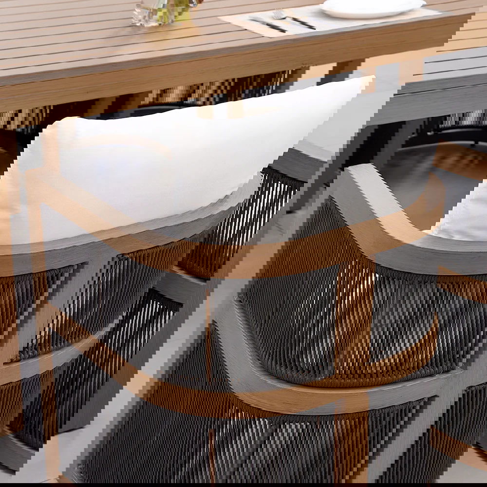 7 Pieces Outdoor Dining Set For 6 with Rectangle Table & Rope Woven Armchair in Natural - 