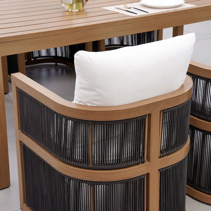 7 Pieces Outdoor Dining Set For 6 with Rectangle Table & Rope Woven Armchair in Natural - 