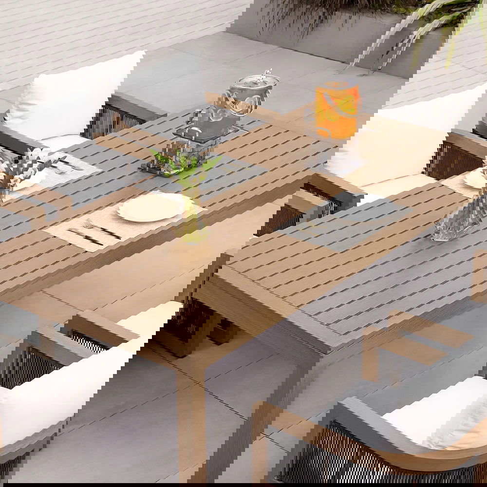 7 Pieces Outdoor Dining Set For 6 with Rectangle Table & Rope Woven Armchair in Natural - 