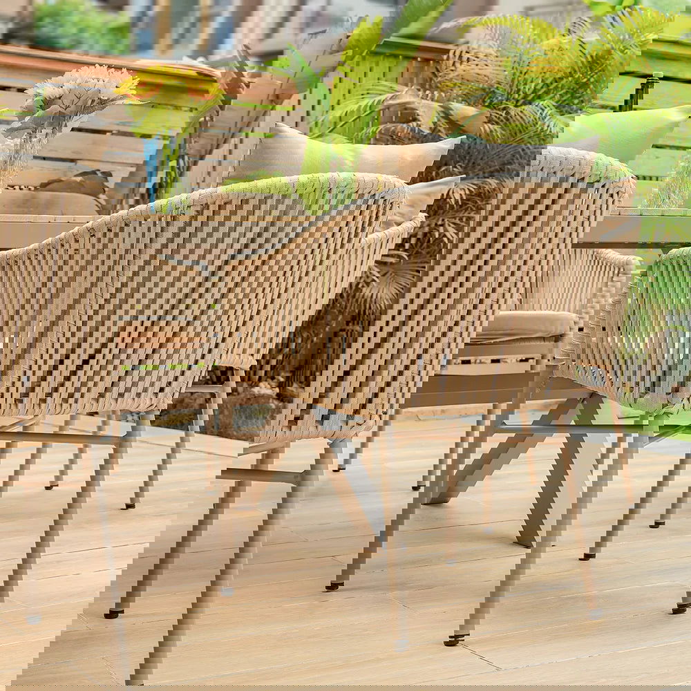 7 Pieces Outdoor Dining Set with Rectangle Table and Woven Rattan Armchair in Natural - 